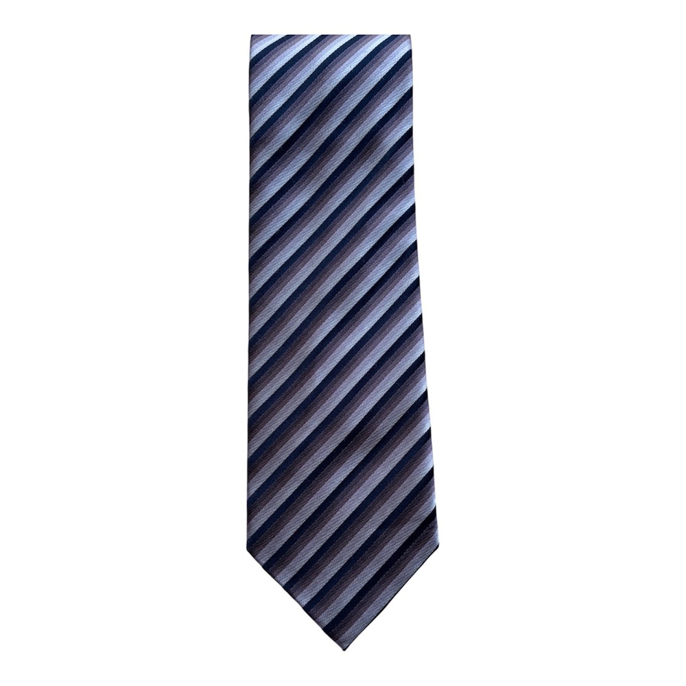 Kenneth Cole Reaction Mens Silk Necktie Purple Blue Grey Striped RN 121148
